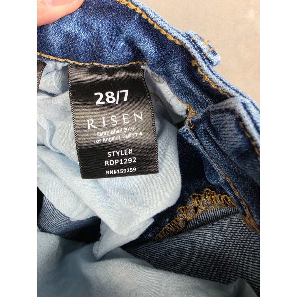 Risen Flare Jeans Womens 28/7 Blue High Rise Raw Hem Stretch Boho Bell RDP1292 - Picture 5 of 12